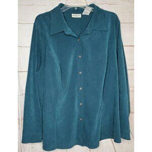 White Stag Women's 22W/24W Blue Soft Button Down Shirt – Poly/Spandex Blend